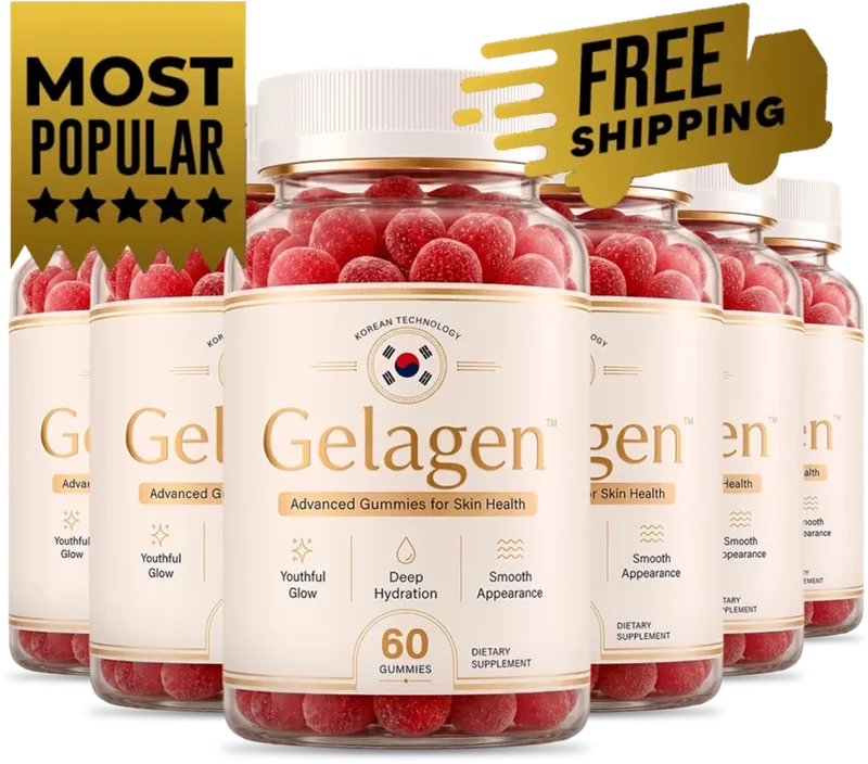 Six bottles of Gelagen advanced gummies, a one hundred and eighty day supply