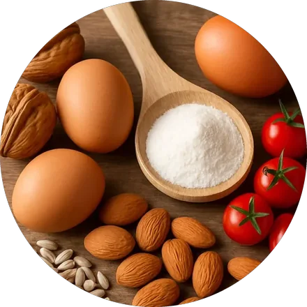 Eggs, walnuts, almonds, sunflower seeds and vegetables, foods that carry biotin