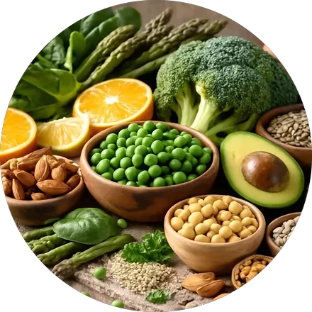 Leafy greens, citrus, beans, broccoli and avocado, foods that carry folate